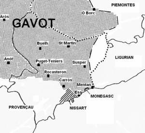 mappa per cortesia di Laurenç Revest (http://ccocpaisnissart.chez-alice.fr/ccocpn/lengadoc.htm)